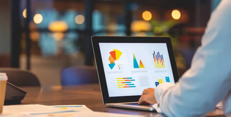 Business analytics dashboard close up